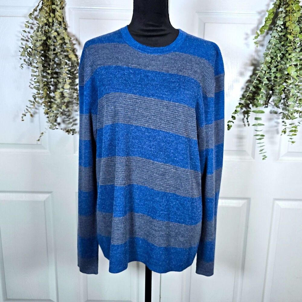 Banana Republic Mens Blue Grey Striped Lightweight Sweater Large